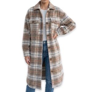 Timing Los Angeles Plaid Button Down Shacket Size Small